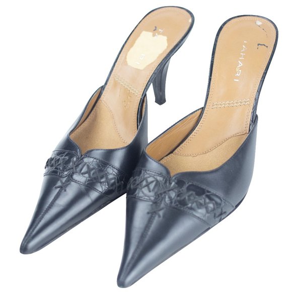 Black pointy toe leather mule (Tahari) - Picture 6 of 7